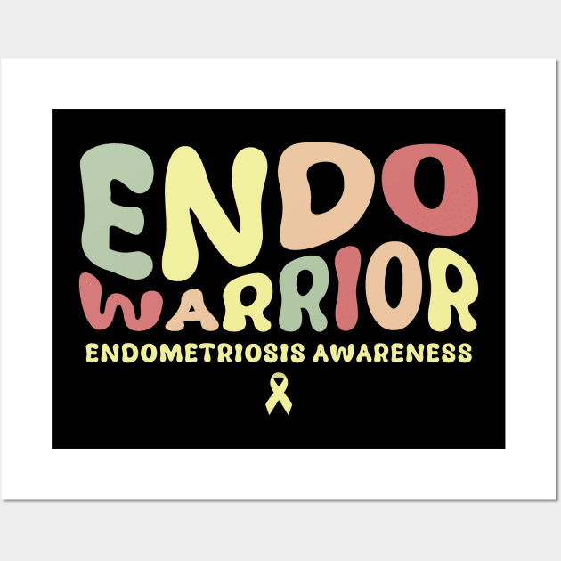 Endometriosis Endo Warrior Retro Groovy Yellow Ribbon Wall Art by deafcrafts